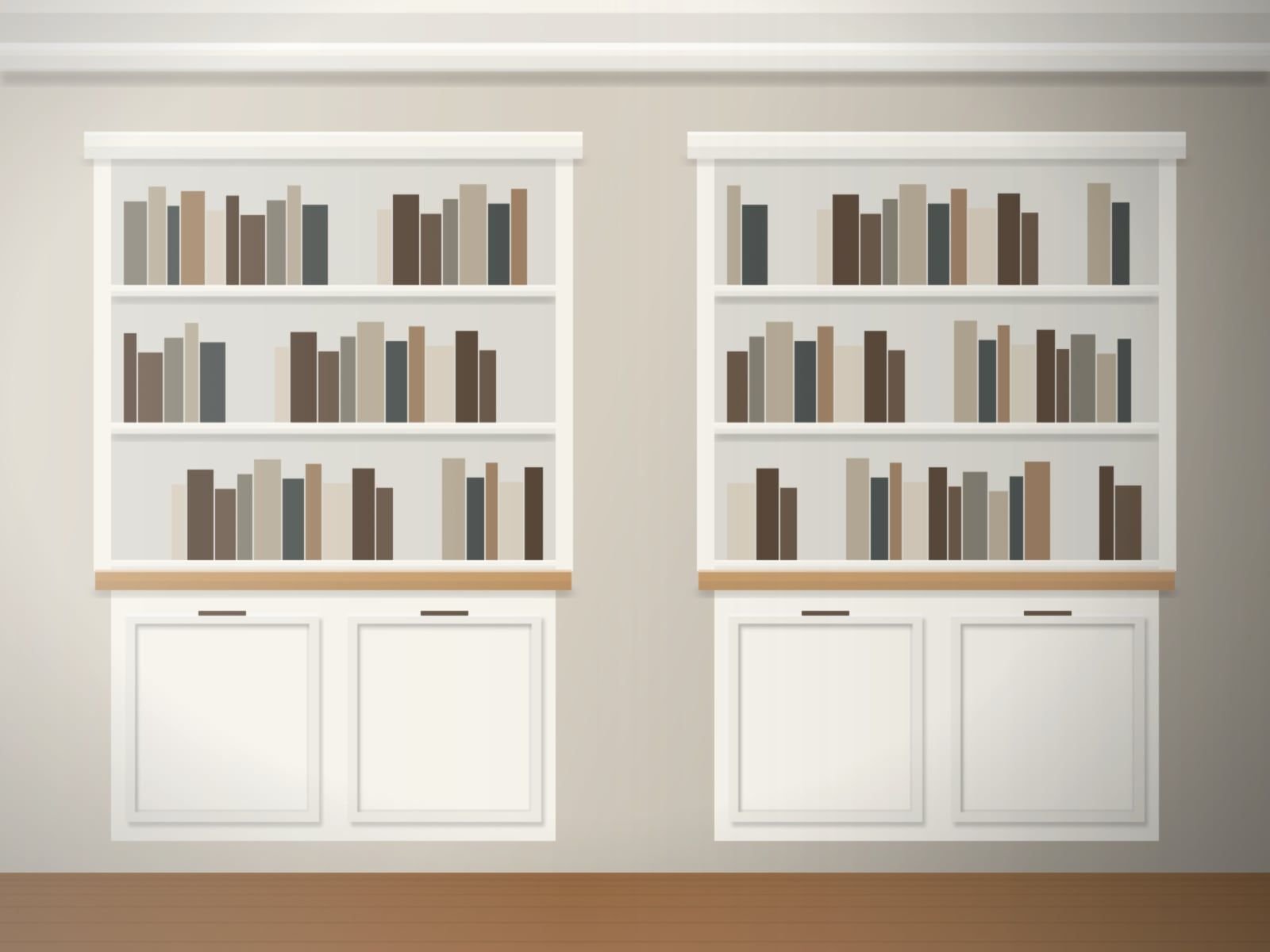 Built-in shelving with cabinets below