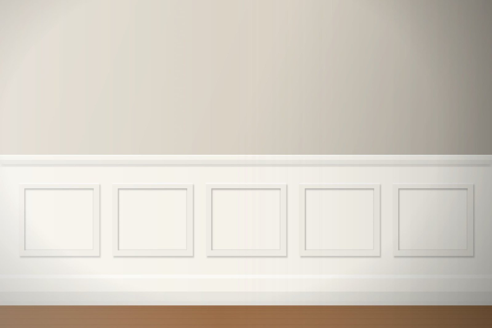 Room with paneled wainscoting, chair rail and baseboard